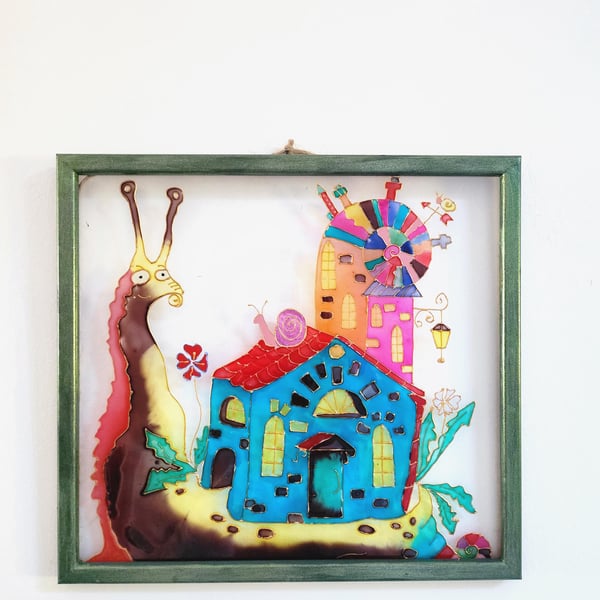 Kids room decor Hand Painted Glass Art Painting wall art Framed Unique Handmade
