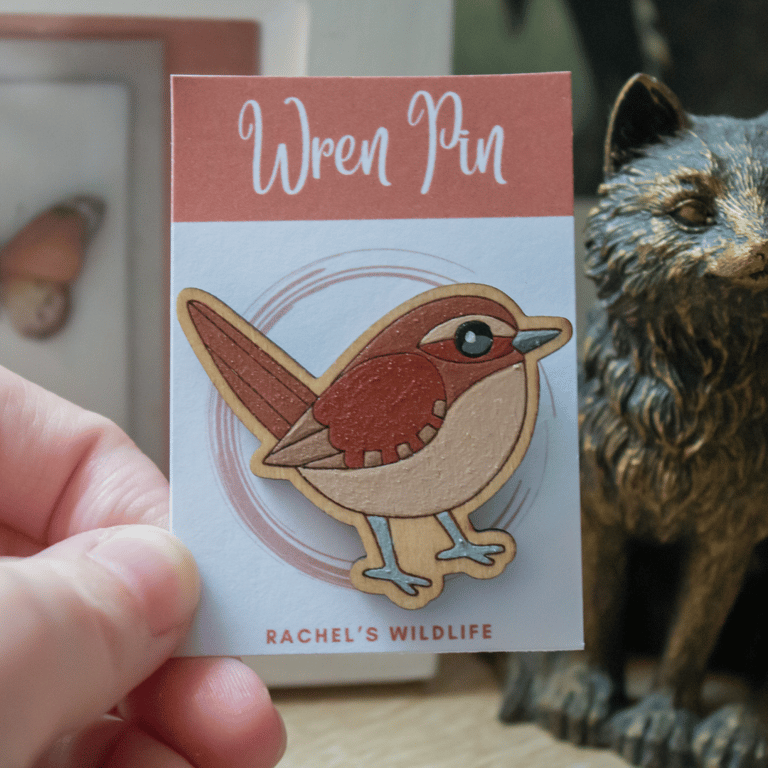 Wren Wooden Pin Badge – Hand-Painted Bird Brooch