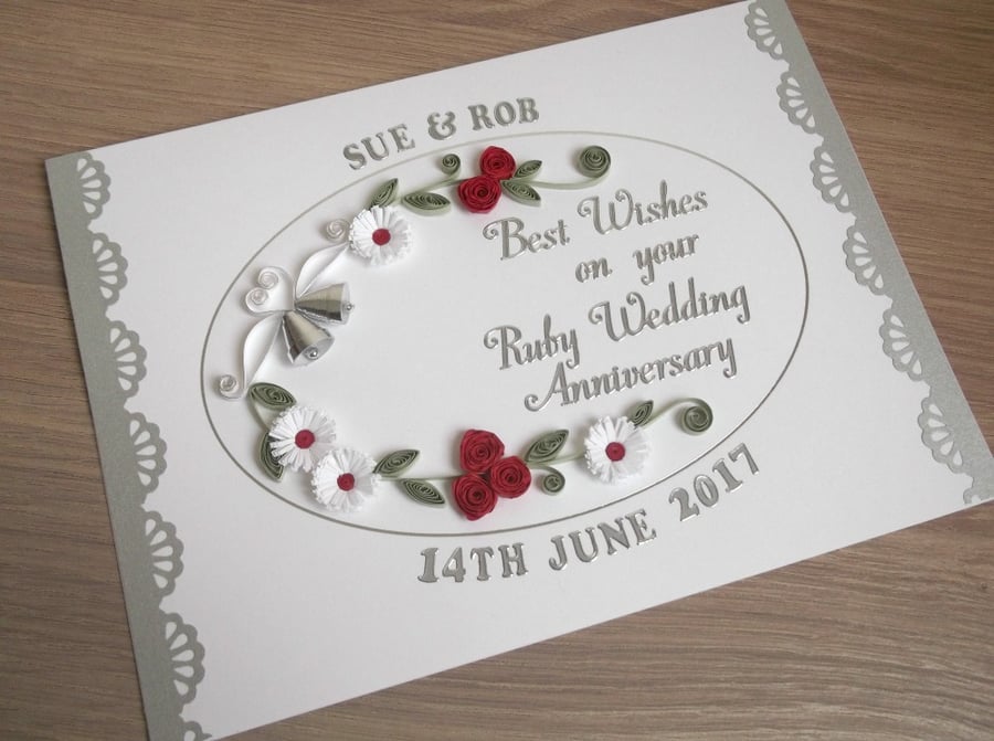 Handmade quilled ruby wedding anniversary card