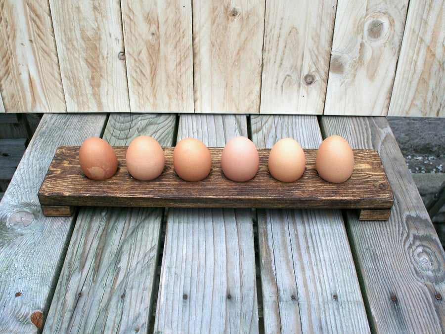 Wooden Egg Holder. Egg Caddy. Natural Rustic Brown Wax Finish
