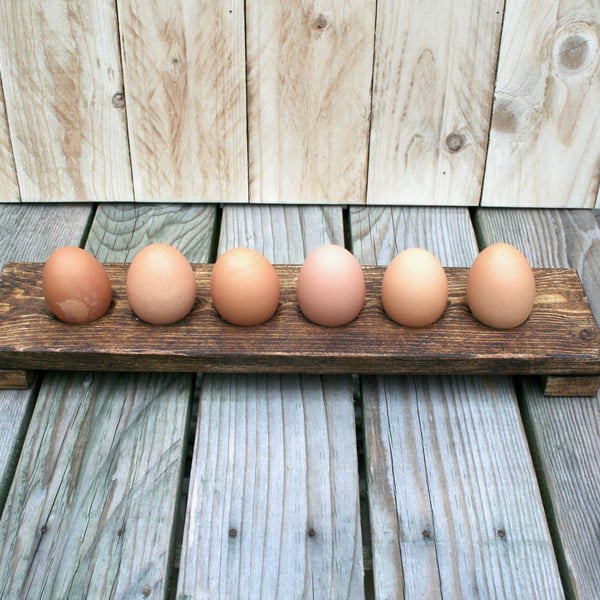 Wooden Egg Holder. Egg Caddy. Natural Rustic Brown Wax Finish