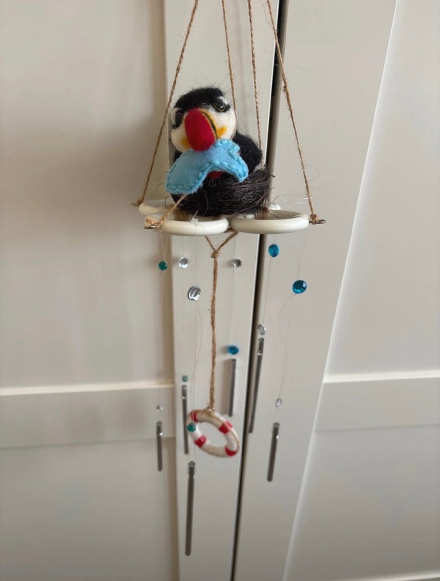 needle felted Puffin internal wind chime