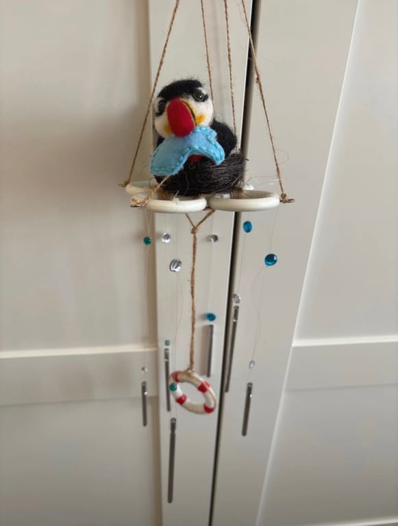 needle felted Puffin internal wind chime
