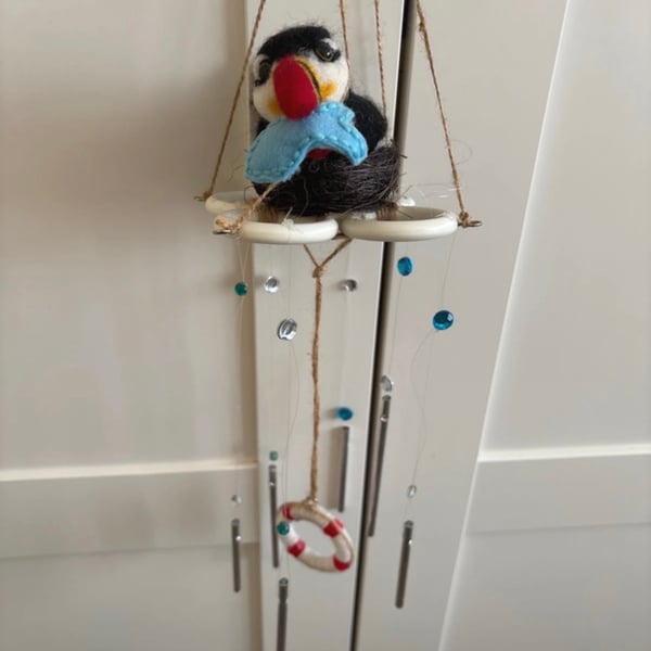 needle felted Puffin internal wind chime