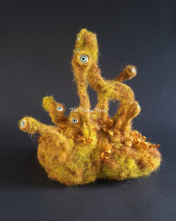 Needle Felted Moss Monster. Handcrafted Forest Guardian, Fantasy Sculpture.
