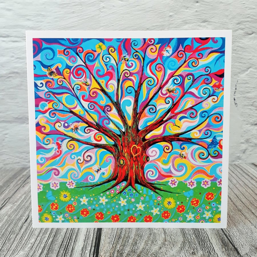 Tree of Life with Carved Love Heart Blank Art Greetings Card, for Any Occasion