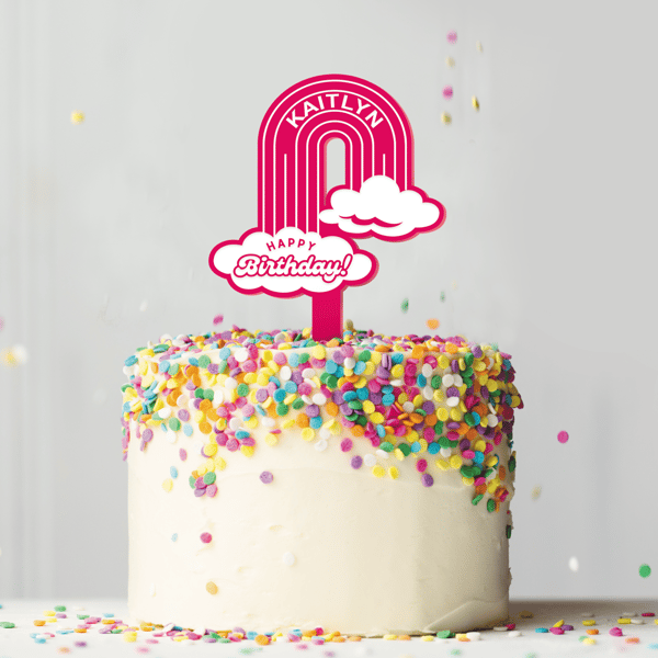 Personalised Rainbow Birthday Cake Topper: Custom Name Reusable Cake Decoration 