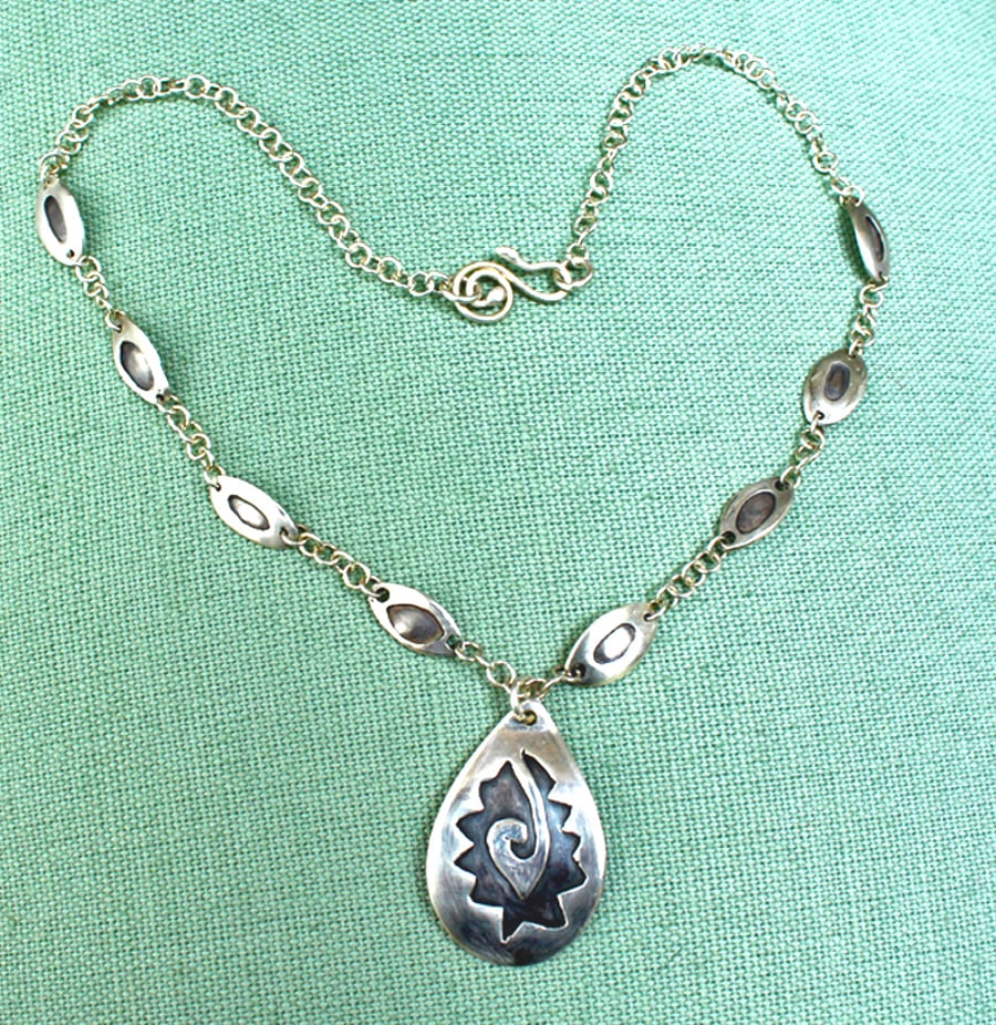 Silver Necklace - Handmade Pendant & Chain - Oxidised Celt Style Necklace