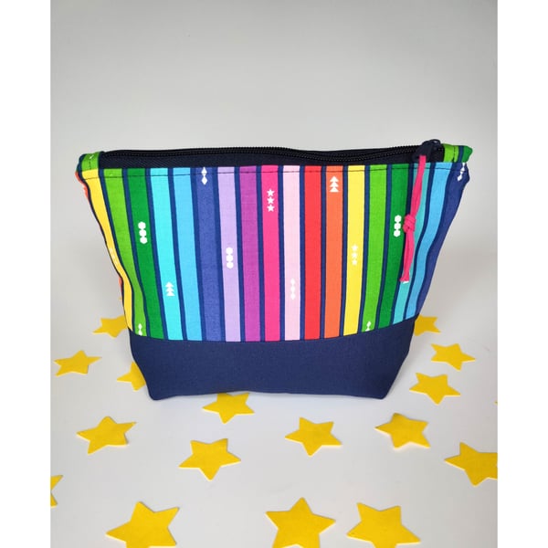 Striped Rainbow Cosmetic Bag, Zipper Pouch, Pencil Case 