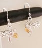 Realistic 3D Sterling Silver & Citrine Bee Earrings - Image 6