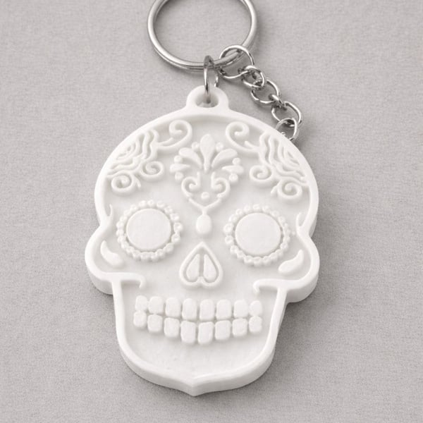 Sugar Skull Keychain – Custom 3D Printed Handmade Keyring