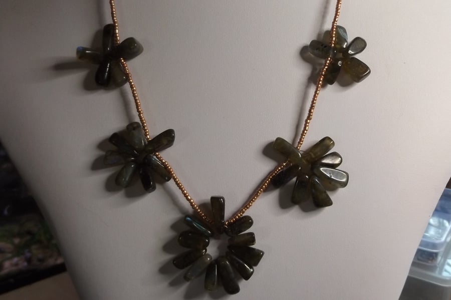24"  Labradorite necklace and rose gold plated chain