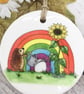 Ceramic Hanging Decoration - Hedgehog with Sunflower & Rainbow  - Image 3
