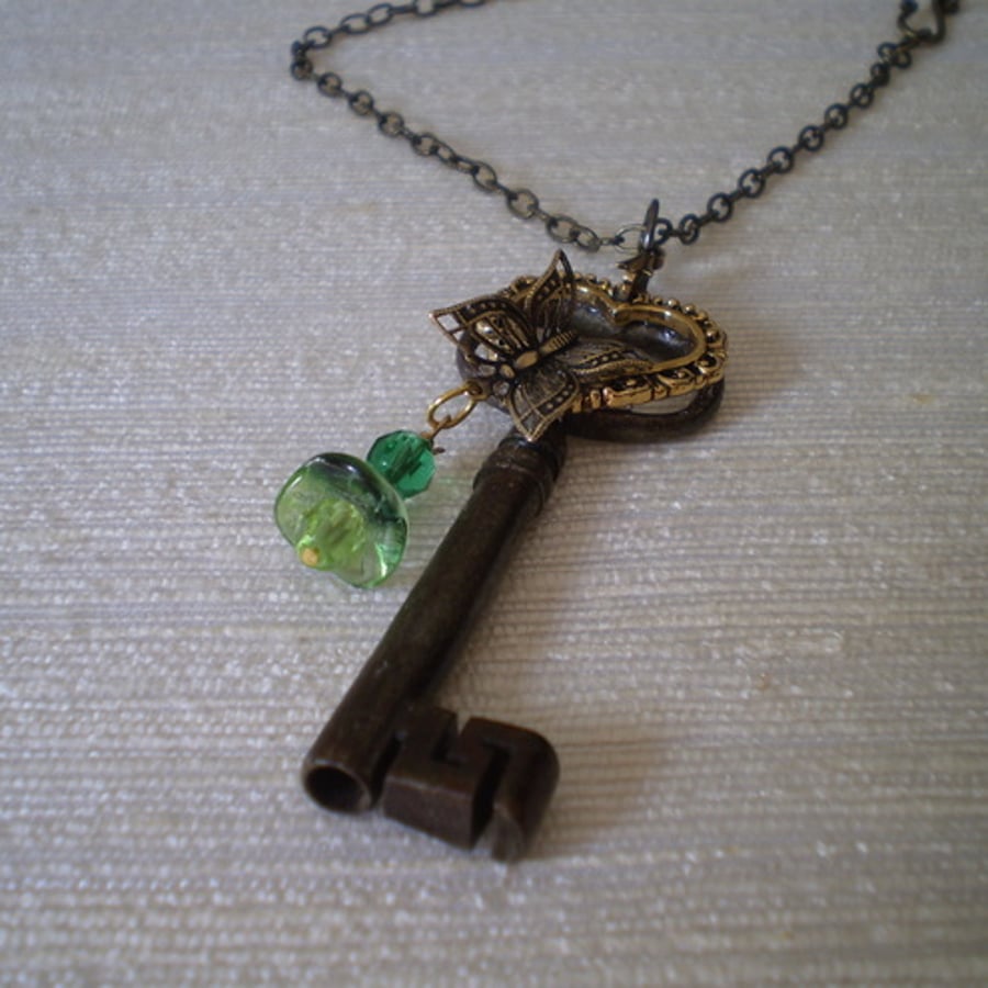 Steampunk "My Butterfly Heart" Key Necklace