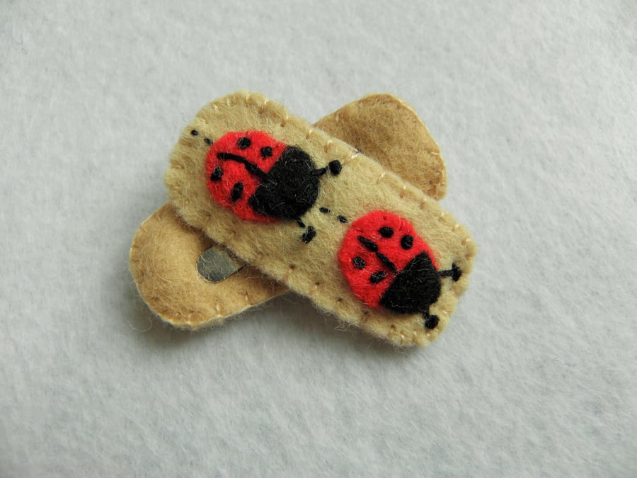 Set of Two Ladybird Felt Wildlife Hair Clips on flexible grips