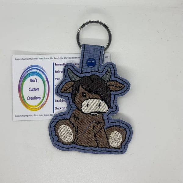 Embroidered highland cow Keyring