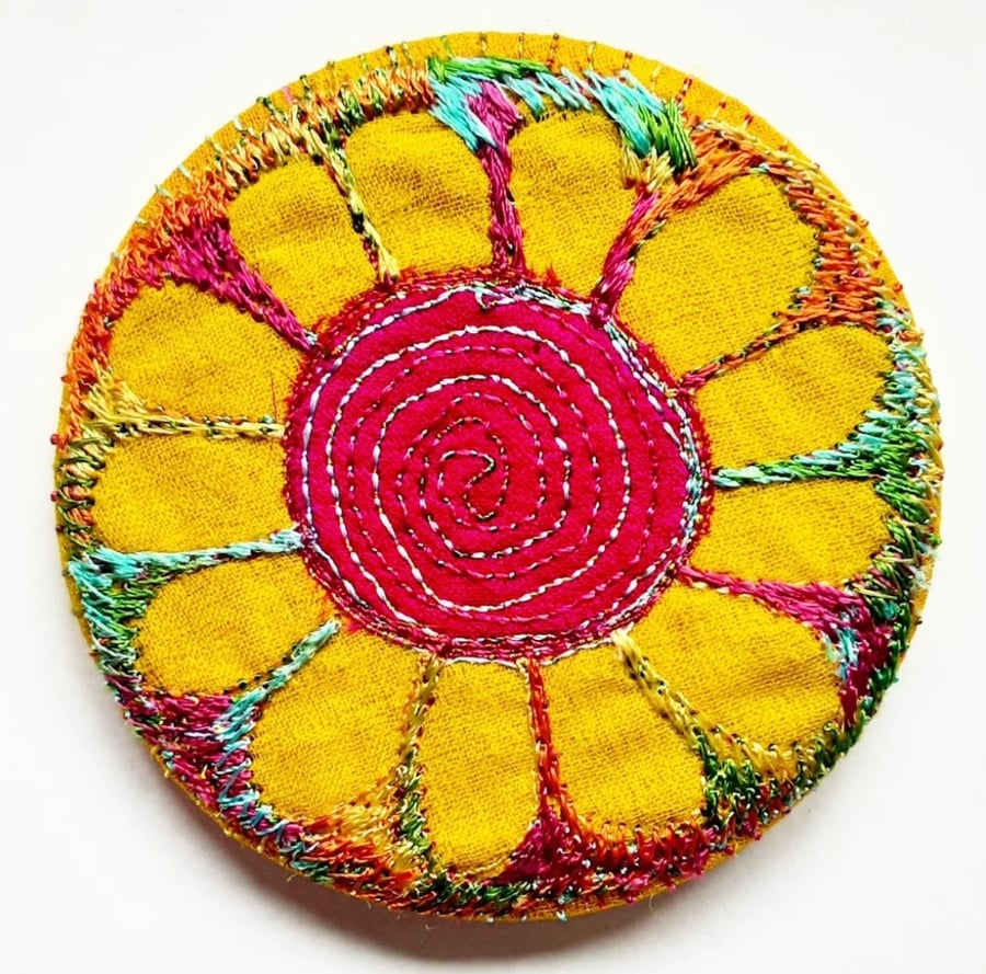 Badge 58mm Multicoloured Flower Textile Badge 