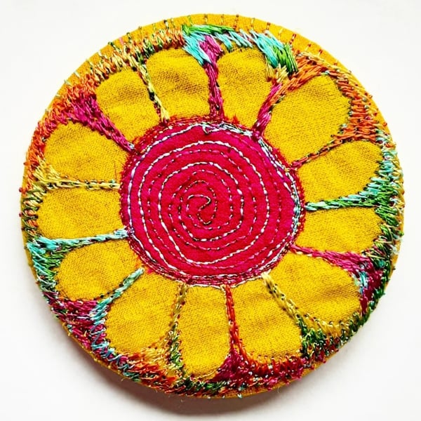 Badge 58mm Multicoloured Flower Textile Badge 