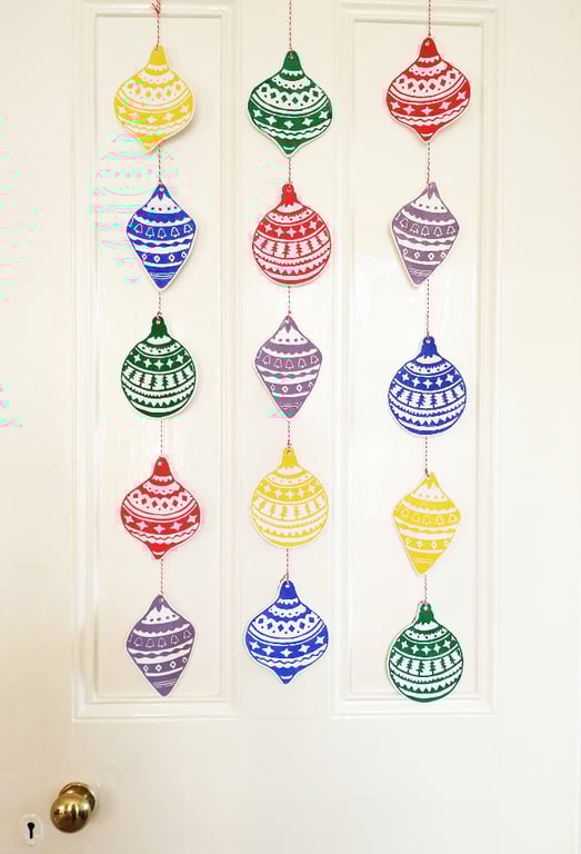 Handmade Christmas Bauble Garland (Lino printed)