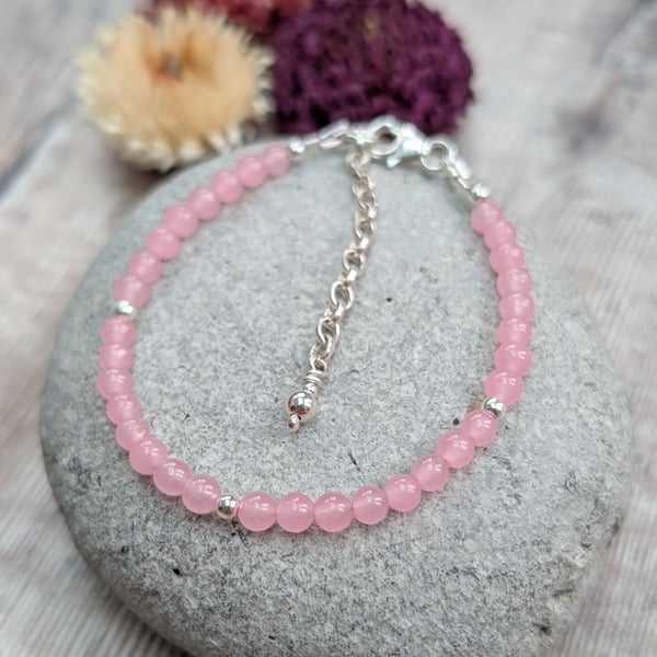 Rose Quartz Gemstone and Sterling Silver Bead Bracelet - JBJ10005