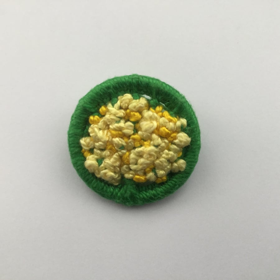 Dorset Button Brooch in Green and Yellow