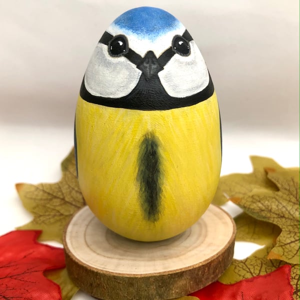 Blue Tit hand painted wooden egg ornament 
