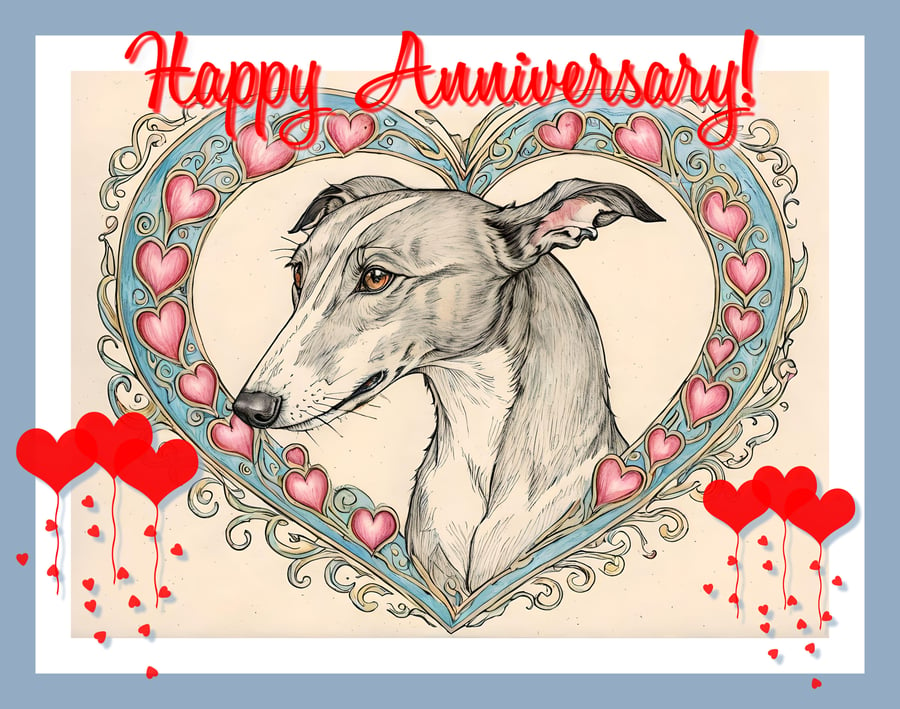 Happy Anniversary Greyhound Whippet Card 
