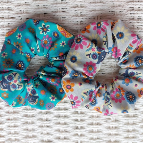 Day of Dead Hair Scrunchies Pack 2 Mixed 