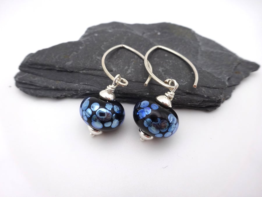 lampwork glass silver speckled earrings