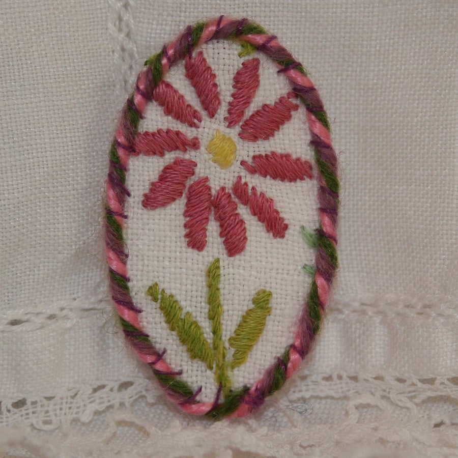 Embroidered Brooch from recycled linens
