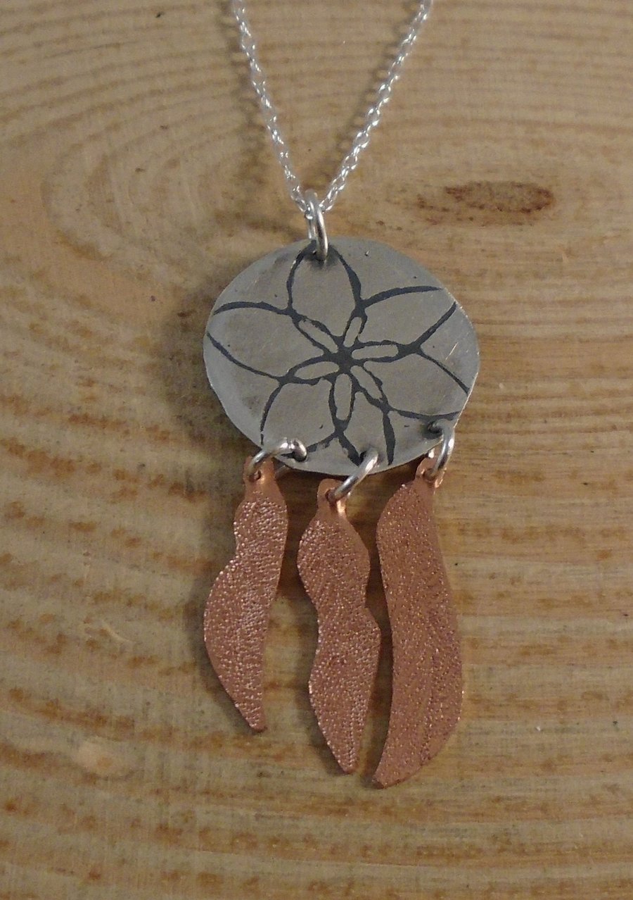 Sterling Silver and Copper Dreamcatcher Necklace