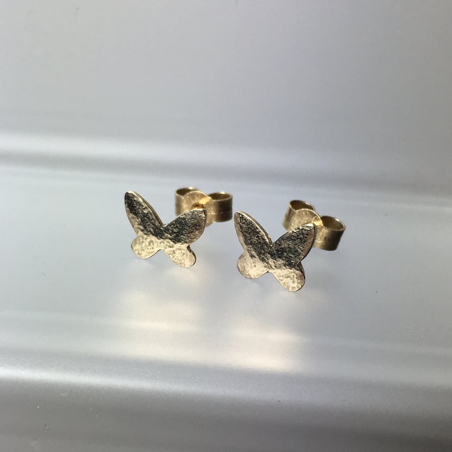 Tiny 9ct yellow gold butterfly stud earrings