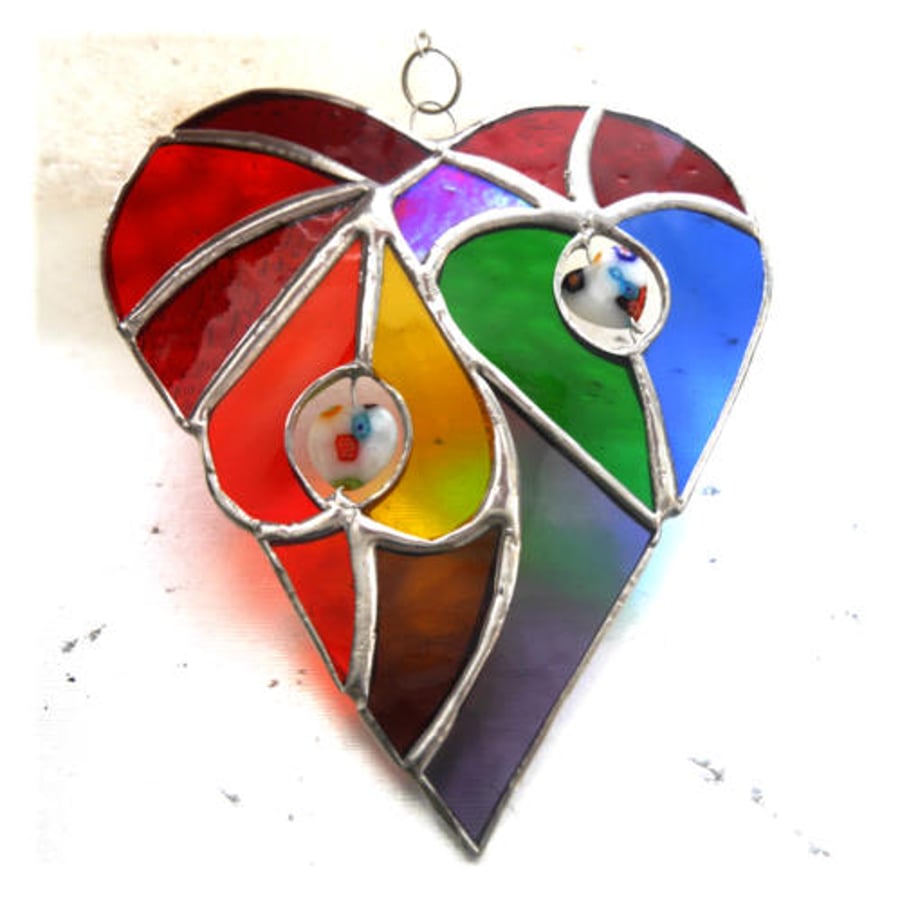 SOLD  Heart of  Rainbow Hearts Suncatcher Stained Glass 001