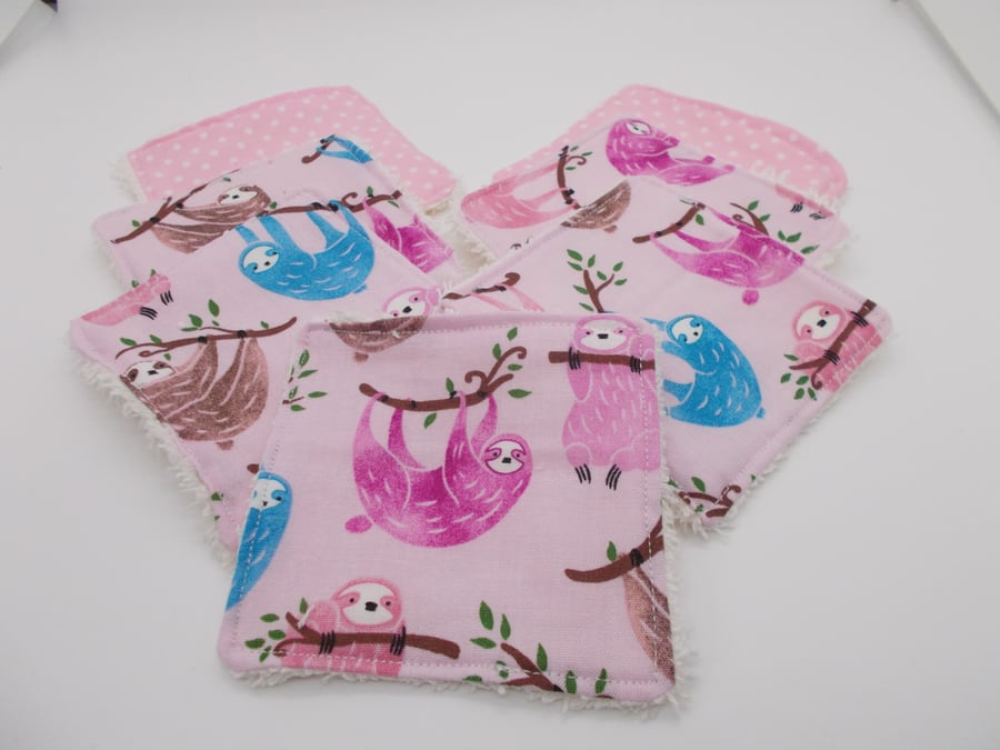 7 Reusable Face Wipes - Sloths 