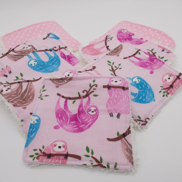 7 Reusable Face Wipes - Sloths 