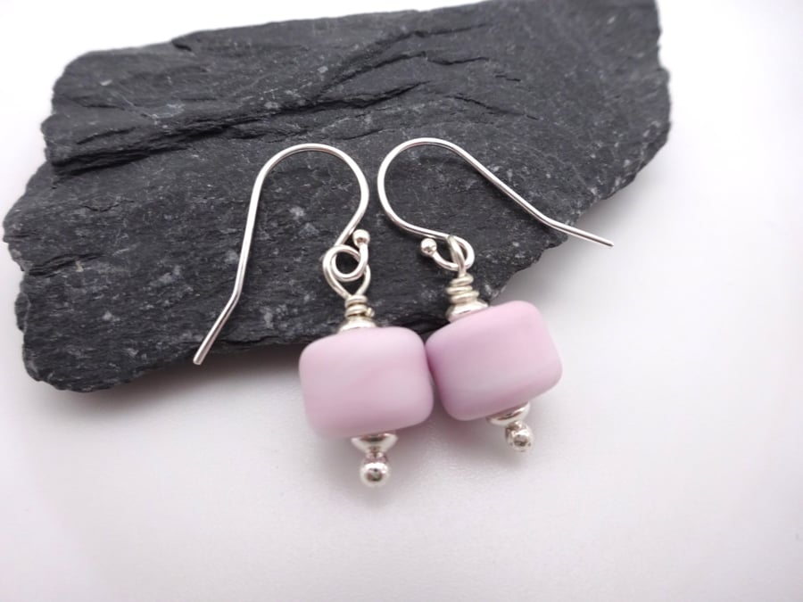 light pink lampwork glass earrings