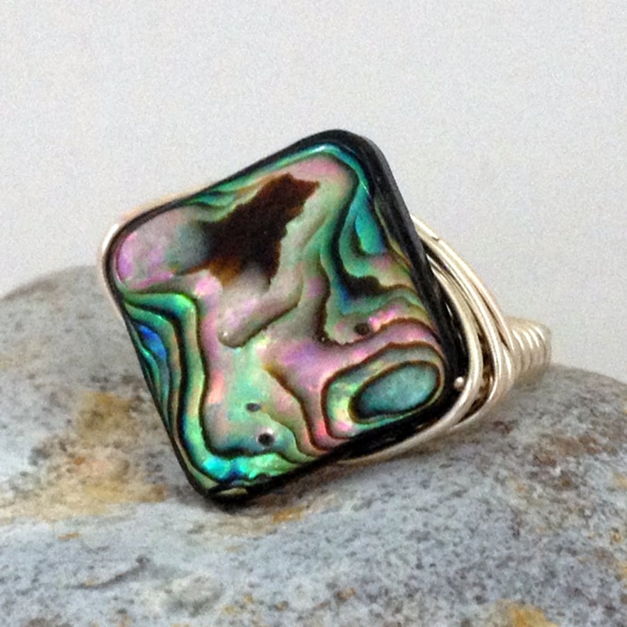 Abalone Wire Wrapped Ring