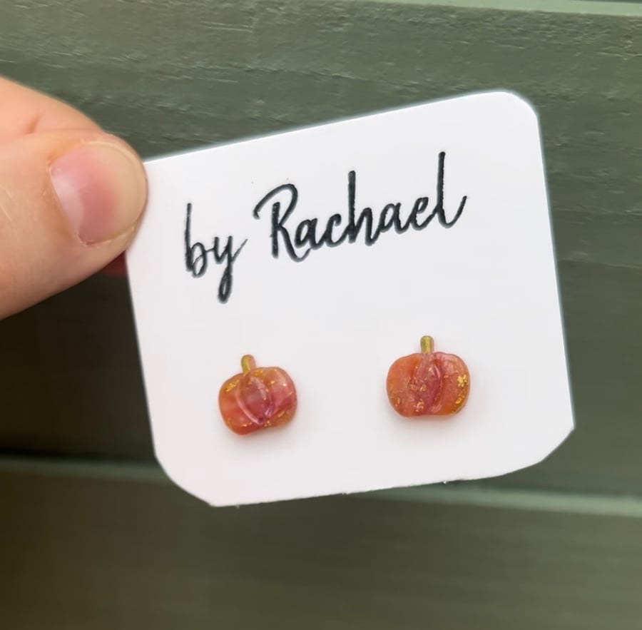 Translucent orange marble pumpkin studs