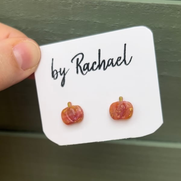 Translucent orange marble pumpkin studs