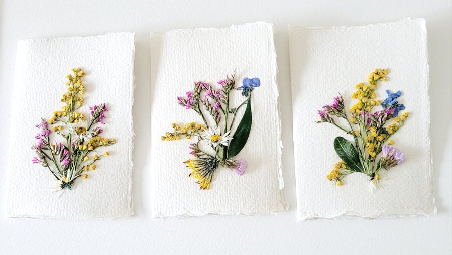 Handmade Paper - Pressed Flower Notecards - Set of 3