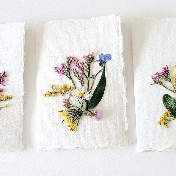 Handmade Paper - Pressed Flower Notecards - Set of 3