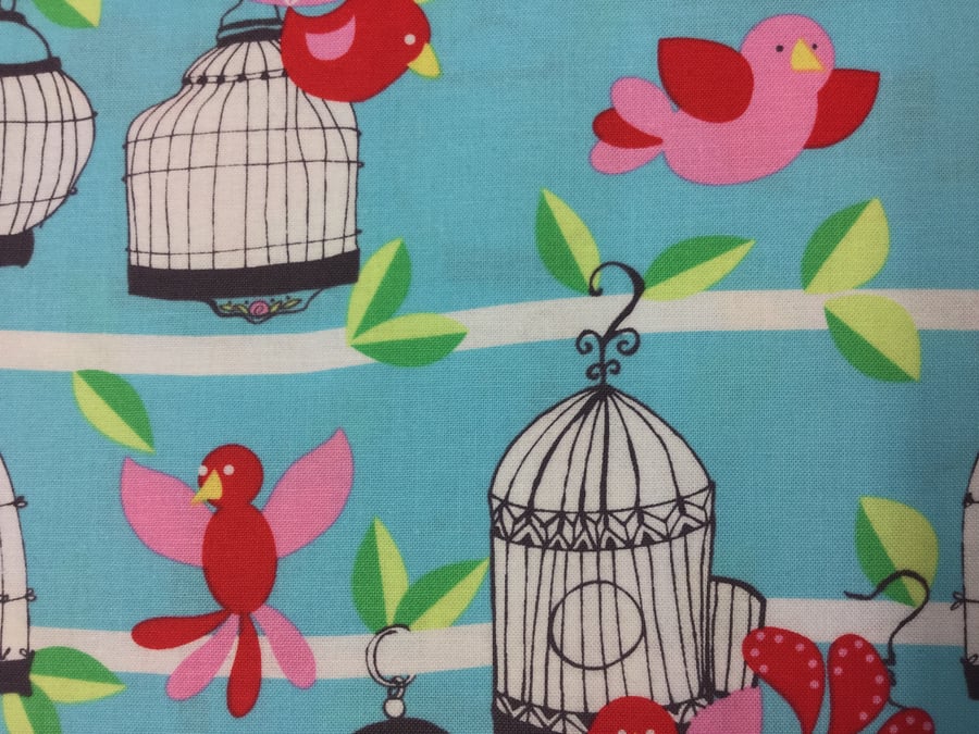 Fabric - Pink Red Birds on Blue - 3.00 Free Postage