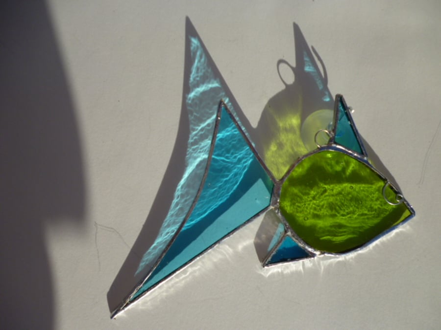 Stained glass fish suncatcher green & blue