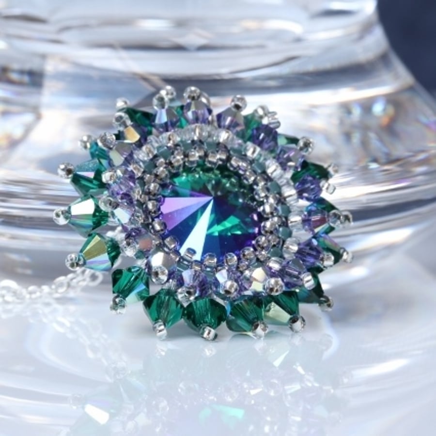Blue, Green and Mauve Rivoli Starburst Pendant
