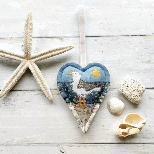 Seagull Decorative Padded Applique and Freemotion Sewn Hanging Heart