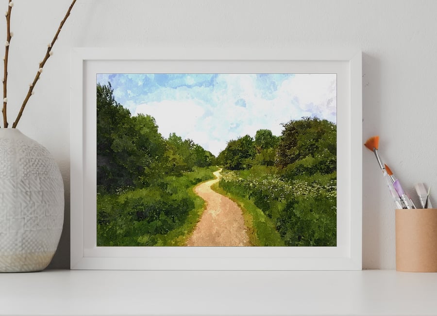 'Keep Walking' A4 Digital Art Print with Watercolour Effect