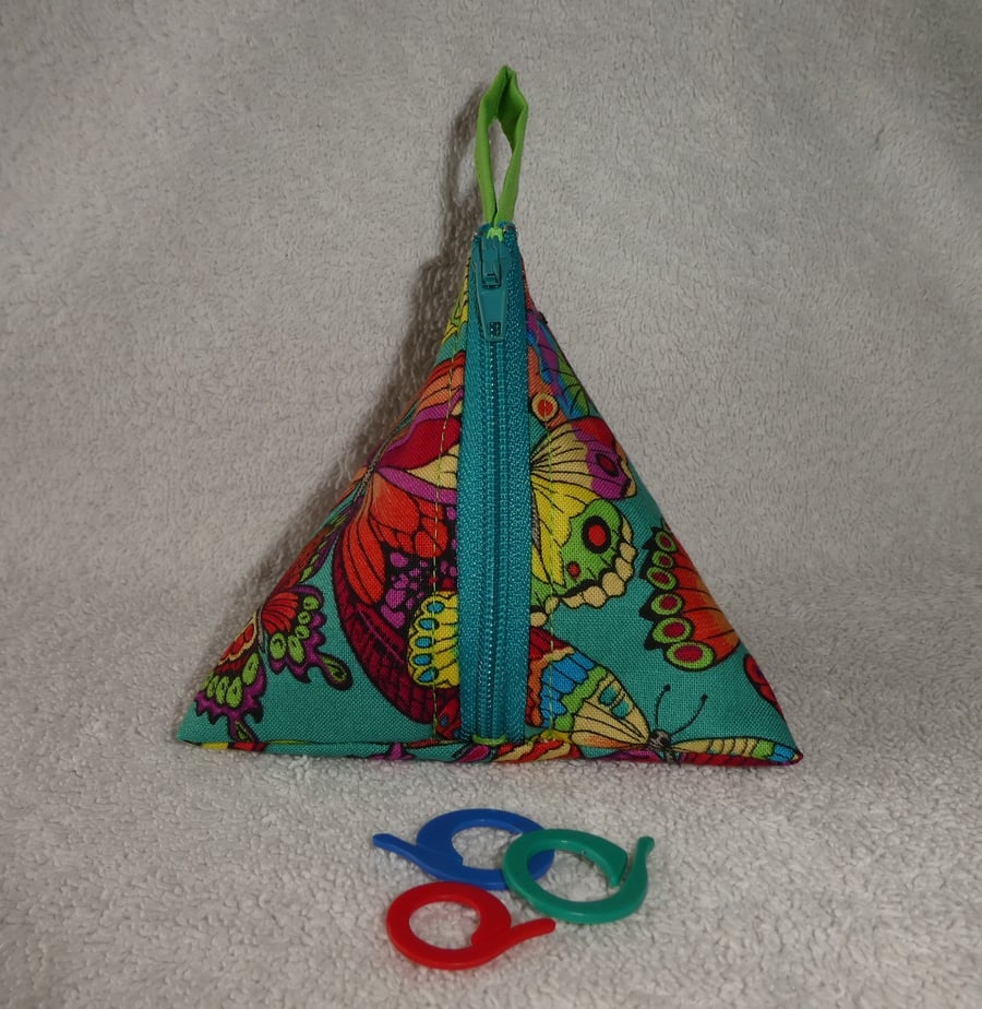  Stitch Marker Holder. Mini Pyramid Purse. Sewing Notions Holder. Butterflies