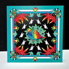 Turquoise Festive Partridge Christmas Card 