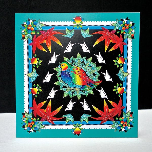 Turquoise Festive Partridge Christmas Card 