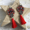 Gorgeous red and grey tassel Micro macrame earrings, valentine gift